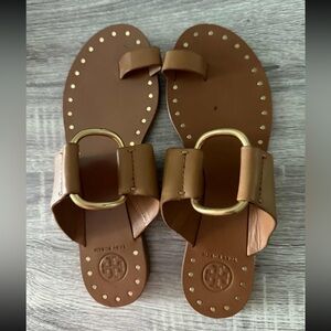 Tory Burch Tan Sandals with Gold Ring